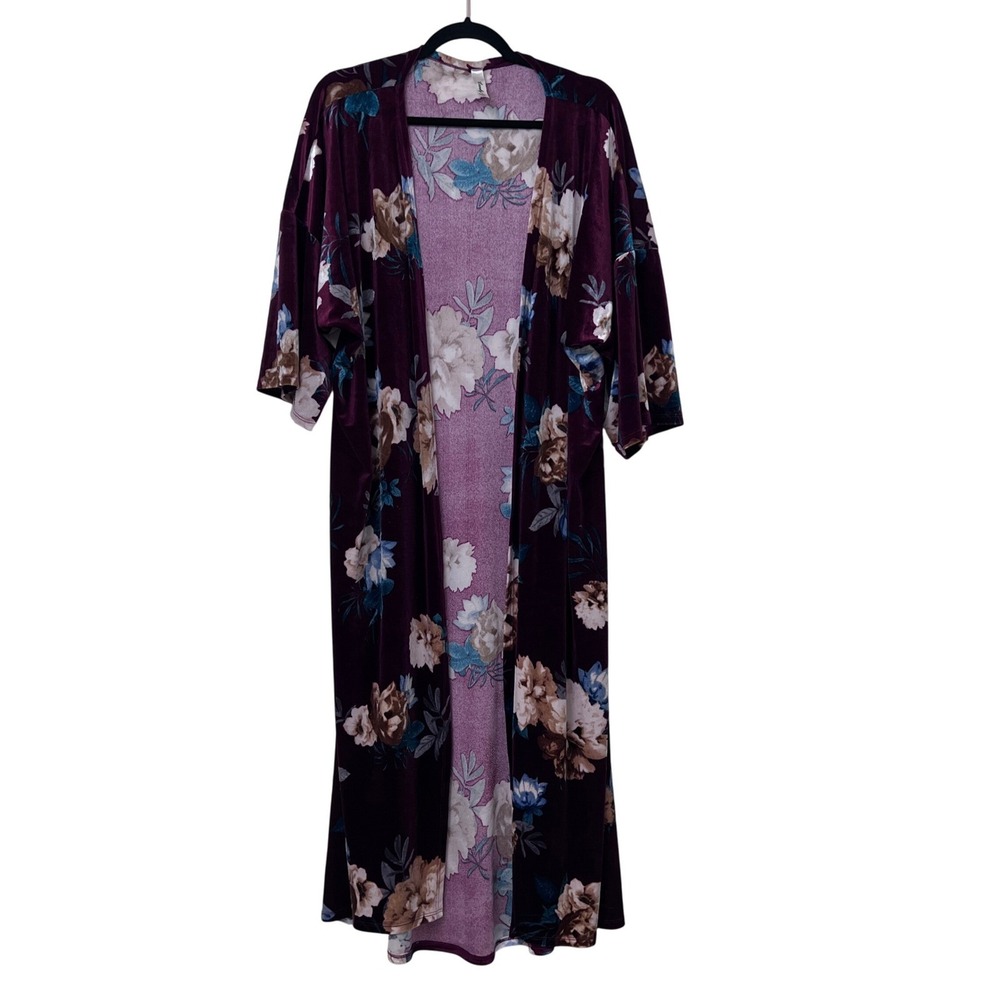 Floral Velvet Kimono Duster Cardigan Bohemian longline Open Front Festival